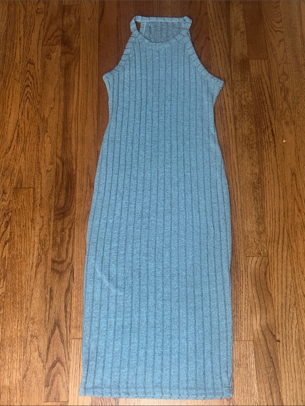 Ribbed Knit Midi Dress - Light Blue MD